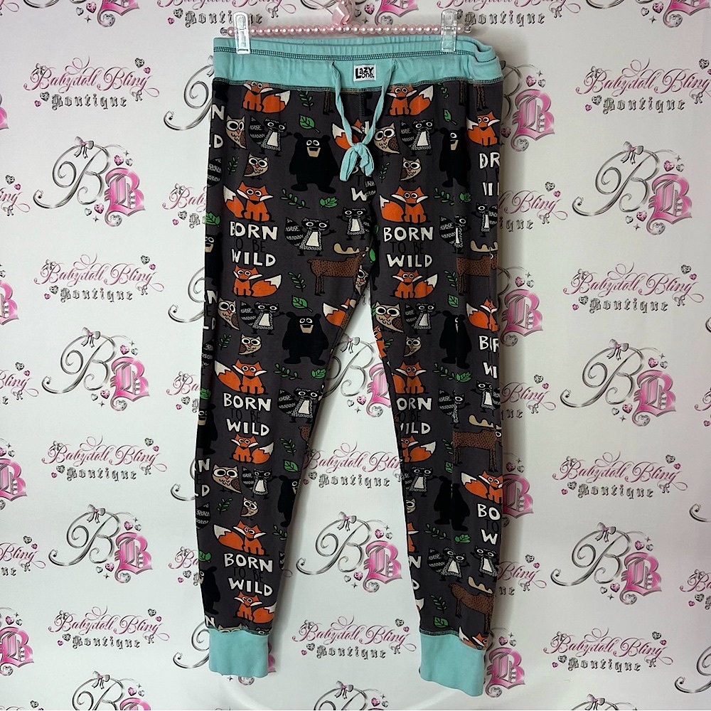 Lazy ones pants Born Wild Design Blue Accents fox moose raccoon owl 🦉 joggers